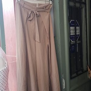 Tan linen front split leg pants